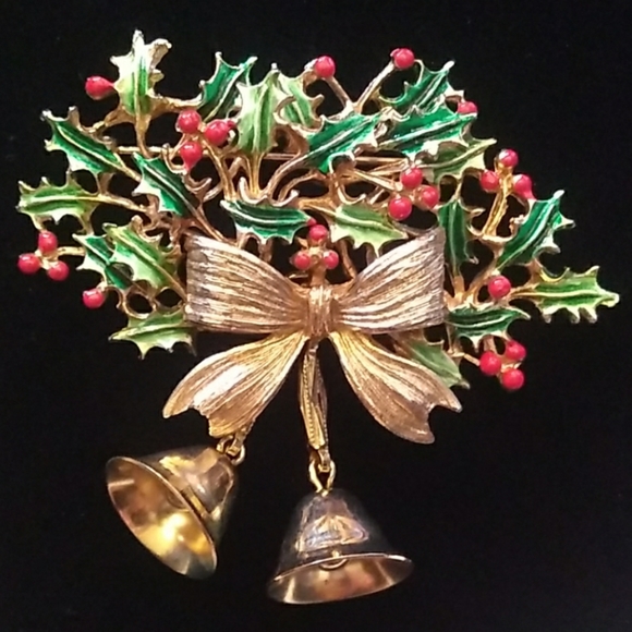 **BOOK PC** WEISS Enamel Christmas Bells Brooch c.1960s  *SALE Ends  1/1/22 - Picture 6 of 8